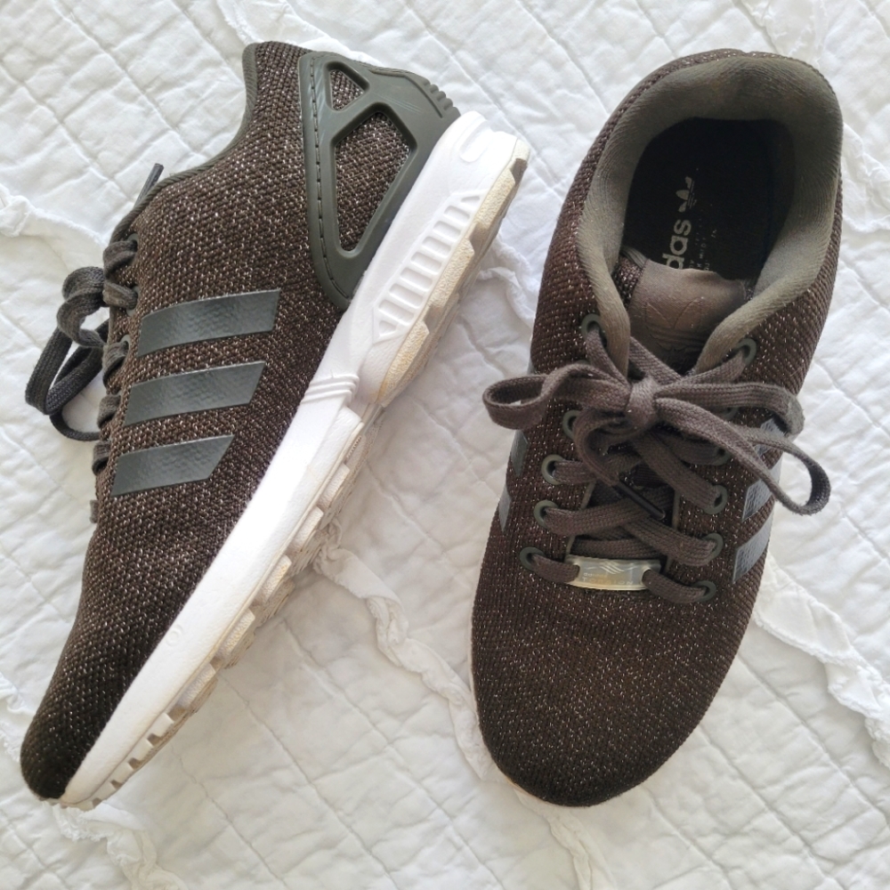 Adidas ZX Flux Torsion Running Shoes Green Glitter 6 Like New Condition
